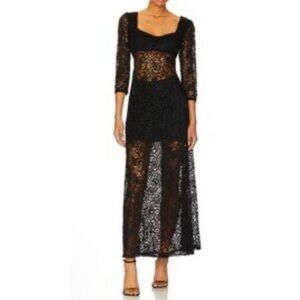 Free People Black Lace Maxi Dress Sweetheart Neckline NWT